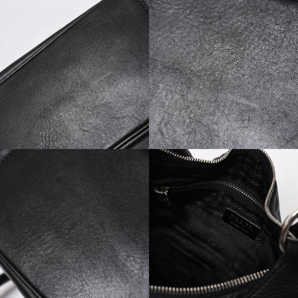 極美品 PRADA プラダ ブラックレザー製 ハンドバッグ ワンショルダー ブラック シルバー金具 メタルエナメルプレート 中古 4a006961