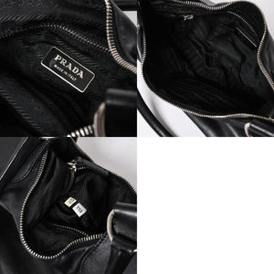 極美品 PRADA プラダ ブラックレザー製 ハンドバッグ ワンショルダー ブラック シルバー金具 メタルエナメルプレート 中古 4a006961