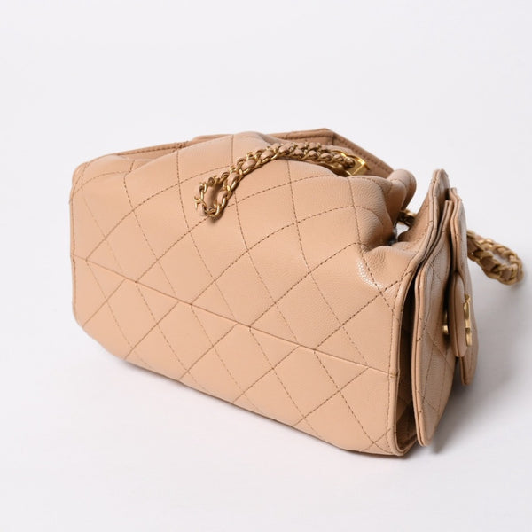 新品同様 CHANEL シャネル CHANEL25 チェーンショルダーバッグ T4K8XNHK ランダム番台 キャビアスキン ベージュ シャンパンゴールド金具 中古 4a006992
