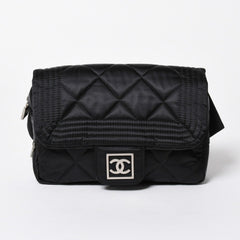 極美品 CHANEL シャネル スポーツライン ウエストバッグ 10番台 ココマーク ナイロン ブラック マットシルバー金具 中古 4a006984