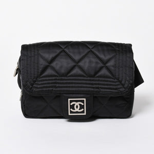 極美品 CHANEL シャネル スポーツライン ウエストバッグ 10番台 ココマーク ナイロン ブラック マットシルバー金具 中古 4a006984