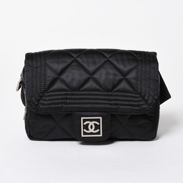 極美品 CHANEL シャネル スポーツライン ウエストバッグ 10番台 ココマーク ナイロン ブラック マットシルバー金具 中古 4a006984