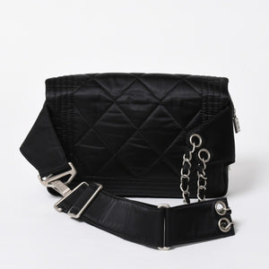 極美品 CHANEL シャネル スポーツライン ウエストバッグ 10番台 ココマーク ナイロン ブラック マットシルバー金具 中古 4a006984