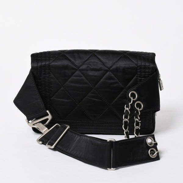 極美品 CHANEL シャネル スポーツライン ウエストバッグ 10番台 ココマーク ナイロン ブラック マットシルバー金具 中古 4a006984