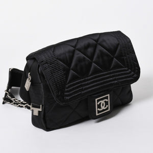 極美品 CHANEL シャネル スポーツライン ウエストバッグ 10番台 ココマーク ナイロン ブラック マットシルバー金具 中古 4a006984