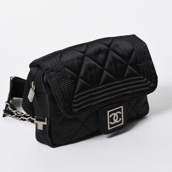 極美品 CHANEL シャネル スポーツライン ウエストバッグ 10番台 ココマーク ナイロン ブラック マットシルバー金具 中古 4a006984