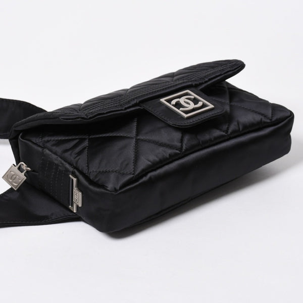 極美品 CHANEL シャネル スポーツライン ウエストバッグ 10番台 ココマーク ナイロン ブラック マットシルバー金具 中古 4a006984