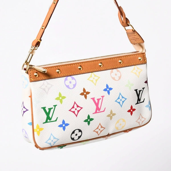 極美品 LOUIS VUITTON ルイヴィトン アクセサリーポーチ ポシェット・アクセソワール モノグラム ホワイト マルチカラー M92649 中古 4a006994