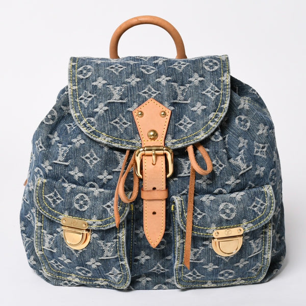新品同様品 LOUIS VUITTON ルイヴィトン サックアドGM リュック バックパック M95056 モノグラムデニム ブルー ゴールド金具 中古 4a006973