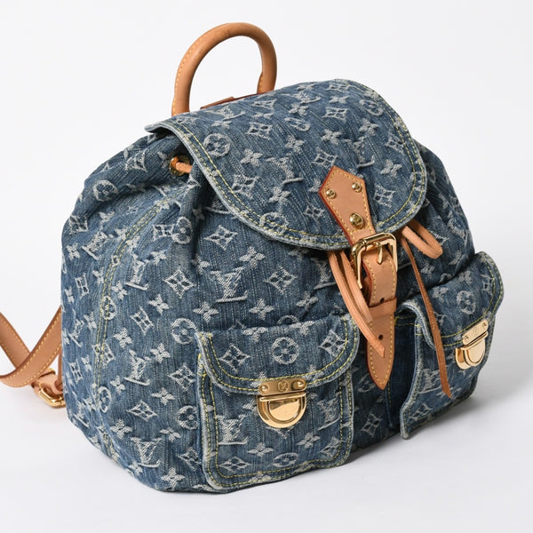 新品同様品 LOUIS VUITTON ルイヴィトン サックアドGM リュック バックパック M95056 モノグラムデニム ブルー ゴールド金具 中古 4a006973