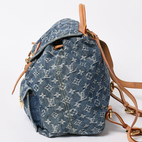新品同様品 LOUIS VUITTON ルイヴィトン サックアドGM リュック バックパック M95056 モノグラムデニム ブルー ゴールド金具 中古 4a006973