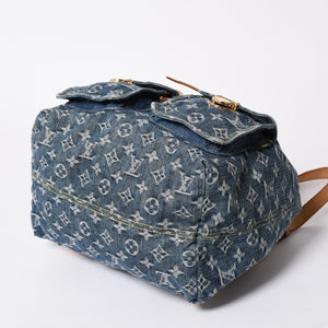新品同様品 LOUIS VUITTON ルイヴィトン サックアドGM リュック バックパック M95056 モノグラムデニム ブルー ゴールド金具 中古 4a006973