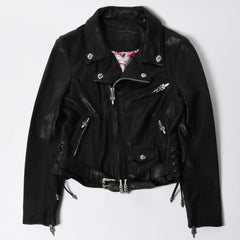 極美品 CHROME HEARTS クロムハーツ JJ DEAN HERMES JJディーン エルメス裏地 ダブルライダースジャケット サイズM レディース 中古 4a007313