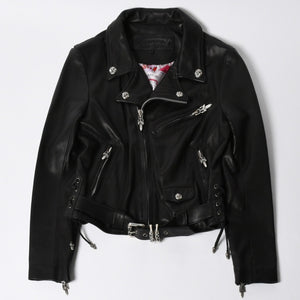 極美品 CHROME HEARTS クロムハーツ JJ DEAN HERMES JJディーン エルメス裏地 ダブルライダースジャケット サイズM レディース 中古 4a007313