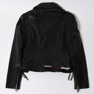 極美品 CHROME HEARTS クロムハーツ JJ DEAN HERMES JJディーン エルメス裏地 ダブルライダースジャケット サイズM レディース 中古 4a007313