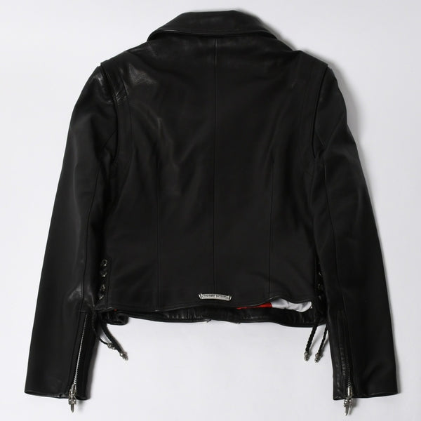 極美品 CHROME HEARTS クロムハーツ JJ DEAN HERMES JJディーン エルメス裏地 ダブルライダースジャケット サイズM レディース 中古 4a007313