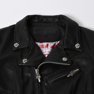 極美品 CHROME HEARTS クロムハーツ JJ DEAN HERMES JJディーン エルメス裏地 ダブルライダースジャケット サイズM レディース 中古 4a007313