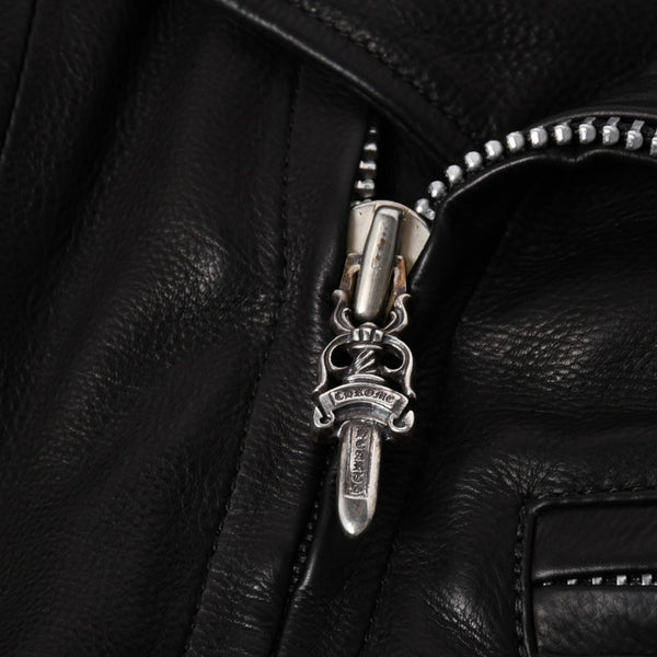 極美品 CHROME HEARTS クロムハーツ JJ DEAN HERMES JJディーン エルメス裏地 ダブルライダースジャケット サイズM レディース 中古 4a007313