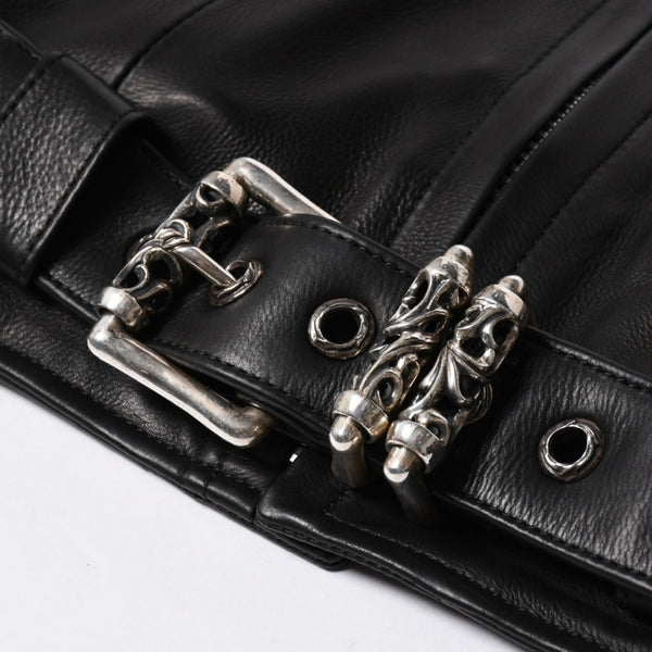極美品 CHROME HEARTS クロムハーツ JJ DEAN HERMES JJディーン エルメス裏地 ダブルライダースジャケット サイズM レディース 中古 4a007313