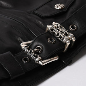 極美品 CHROME HEARTS クロムハーツ JJ DEAN HERMES JJディーン エルメス裏地 ダブルライダースジャケット サイズM レディース 中古 4a007313