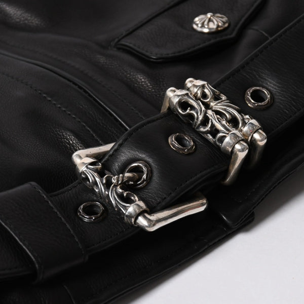 極美品 CHROME HEARTS クロムハーツ JJ DEAN HERMES JJディーン エルメス裏地 ダブルライダースジャケット サイズM レディース 中古 4a007313