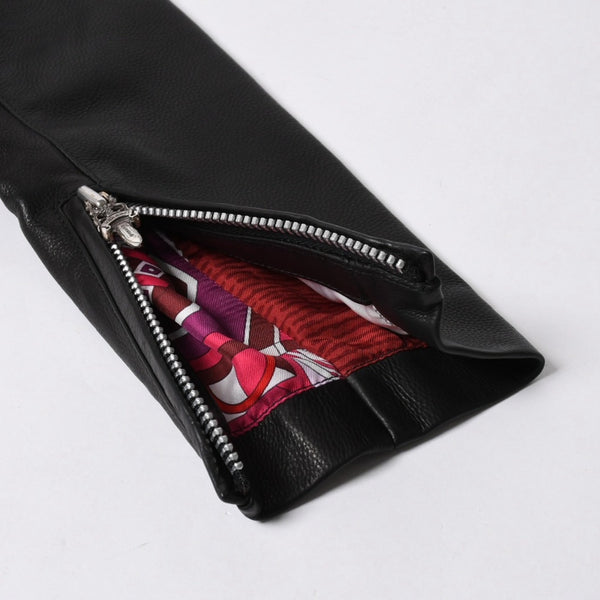 極美品 CHROME HEARTS クロムハーツ JJ DEAN HERMES JJディーン エルメス裏地 ダブルライダースジャケット サイズM レディース 中古 4a007313
