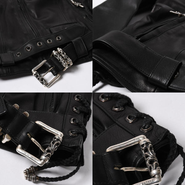 極美品 CHROME HEARTS クロムハーツ JJ DEAN HERMES JJディーン エルメス裏地 ダブルライダースジャケット サイズM レディース 中古 4a007313