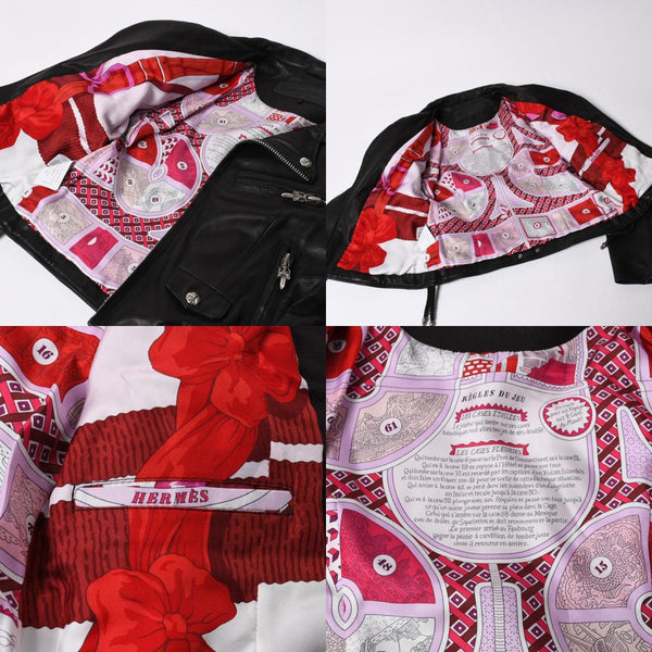 極美品 CHROME HEARTS クロムハーツ JJ DEAN HERMES JJディーン エルメス裏地 ダブルライダースジャケット サイズM レディース 中古 4a007313