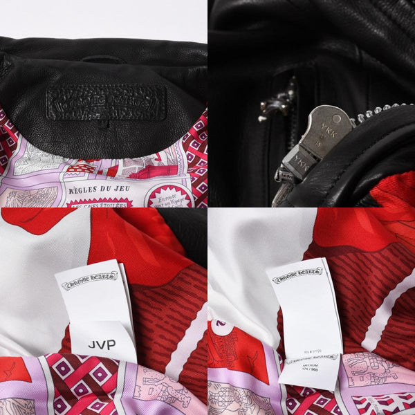 極美品 CHROME HEARTS クロムハーツ JJ DEAN HERMES JJディーン エルメス裏地 ダブルライダースジャケット サイズM レディース 中古 4a007313