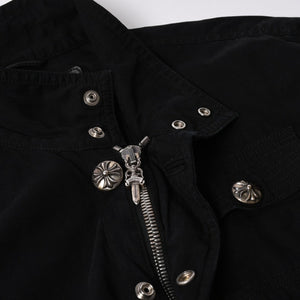 極美品 CHROME HEARTS クロムハーツ CHERRY BOMB チェリーボム クロスボールミリタリージャケット シルバー925 シルバー金具 サイズL ブラック 中古 4a007211