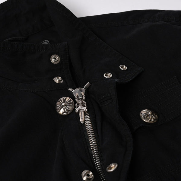 極美品 CHROME HEARTS クロムハーツ CHERRY BOMB チェリーボム クロスボールミリタリージャケット シルバー925 シルバー金具 サイズL ブラック 中古 4a007211