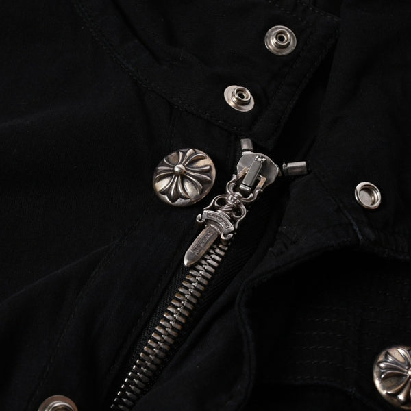 極美品 CHROME HEARTS クロムハーツ CHERRY BOMB チェリーボム クロスボールミリタリージャケット シルバー925 シルバー金具 サイズL ブラック 中古 4a007211