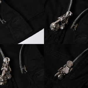 極美品 CHROME HEARTS クロムハーツ CHERRY BOMB チェリーボム クロスボールミリタリージャケット シルバー925 シルバー金具 サイズL ブラック 中古 4a007211