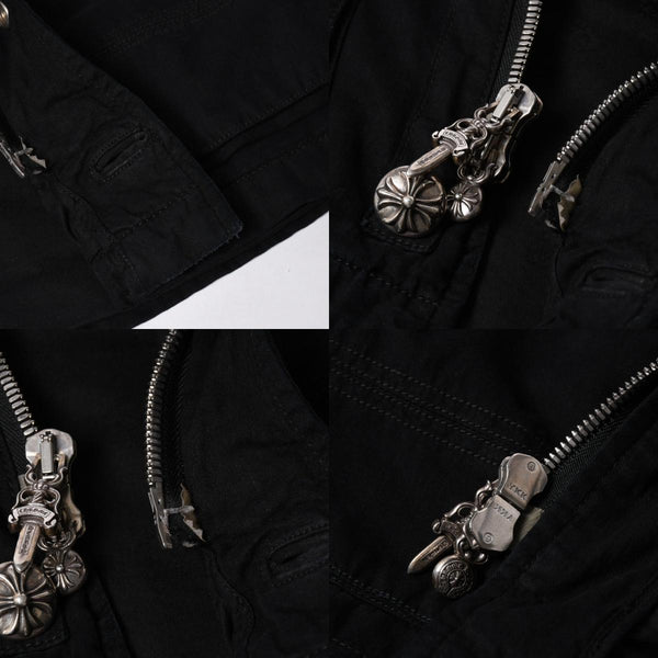 極美品 CHROME HEARTS クロムハーツ CHERRY BOMB チェリーボム クロスボールミリタリージャケット シルバー925 シルバー金具 サイズL ブラック 中古 4a007211