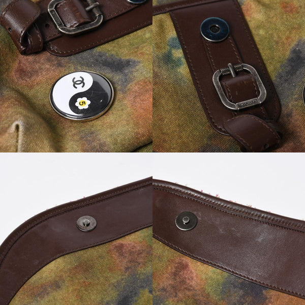 極美品 CHANEL シャネル エンブロイダリー ショルダーバッグ A92790 20番台 グラフィティ ココマーク カーキ マルチカラー 中古 4a003154