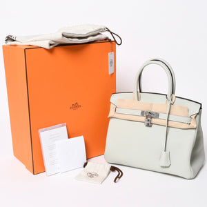 新品同様 HERMES エルメス バーキン30 ハンドバッグ B刻印 トリヨンクレマンス ヴェールフィズ 内縫い シルバー金具 中古 4a007002