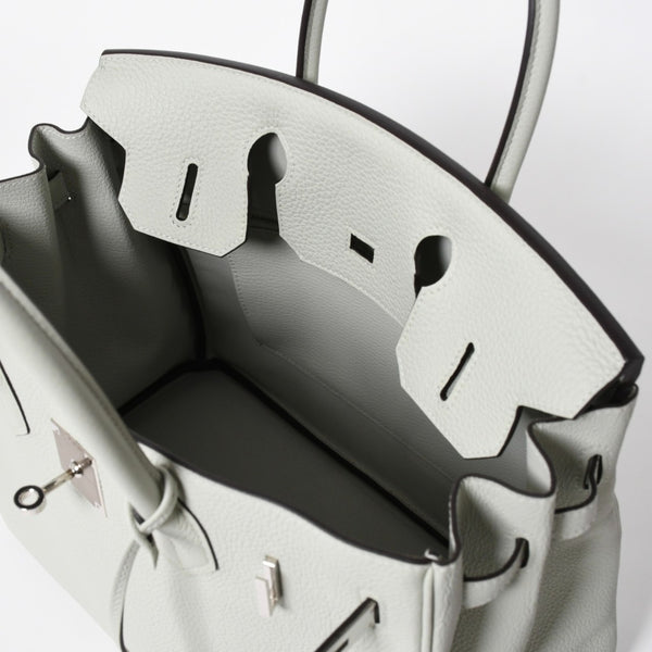 新品同様 HERMES エルメス バーキン30 ハンドバッグ B刻印 トリヨンクレマンス ヴェールフィズ 内縫い シルバー金具 中古 4a007002