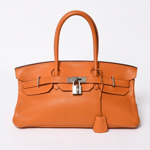 HERMES エルメス ショルダーバーキン42 トゴ ハンドバッグ ◻︎H刻印 ゴルチェ期 オレンジ シルバー金具 美品 中古 4a006956