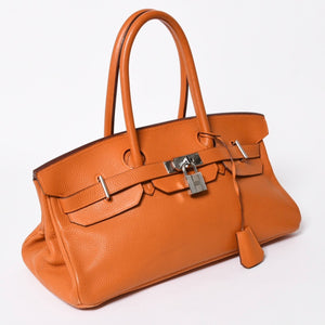 HERMES エルメス ショルダーバーキン42 トゴ ハンドバッグ ◻︎H刻印 ゴルチェ期 オレンジ シルバー金具 美品 中古 4a006956