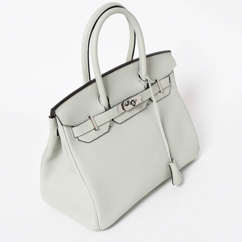 新品同様 HERMES エルメス バーキン30 ハンドバッグ B刻印 トリヨンクレマンス ヴェールフィズ 内縫い シルバー金具 中古 4a007002