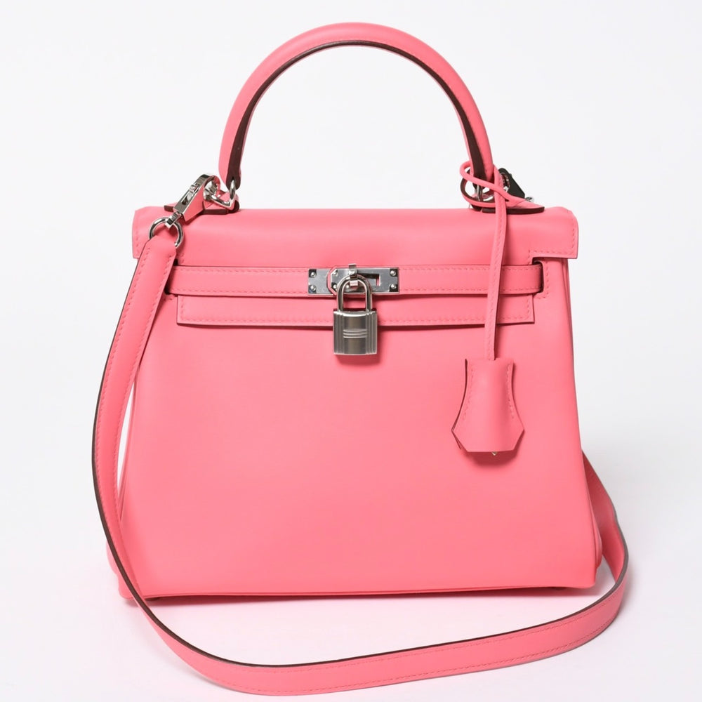 新品同様 HERMES エルメス ケリー25 2WAY ショルダーバッグ W刻印 ヴォースイフト ローズアザレ シルバー金具 中古 4a006897