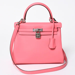 Like new HERMES Kelly 25 2WAY shoulder bag W engraved Vaux Swift Rose Azalea Silver hardware Used 4a006897