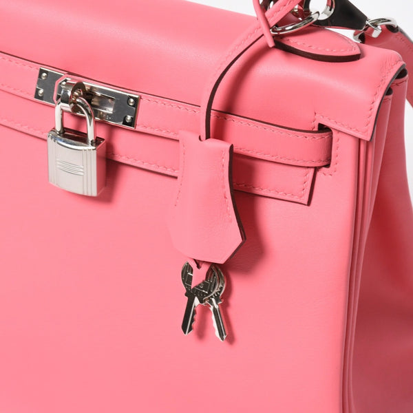 Like new HERMES Kelly 25 2WAY shoulder bag W engraved Vaux Swift Rose Azalea Silver hardware Used 4a006897