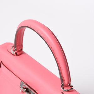 Like new HERMES Kelly 25 2WAY shoulder bag W engraved Vaux Swift Rose Azalea Silver hardware Used 4a006897
