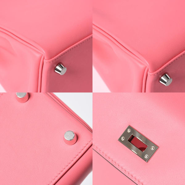 Like new HERMES Kelly 25 2WAY shoulder bag W engraved Vaux Swift Rose Azalea Silver hardware Used 4a006897
