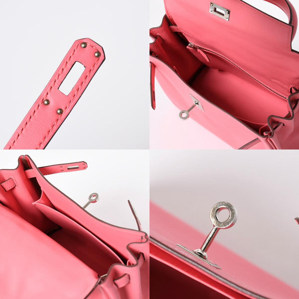 Like new HERMES Kelly 25 2WAY shoulder bag W engraved Vaux Swift Rose Azalea Silver hardware Used 4a006897