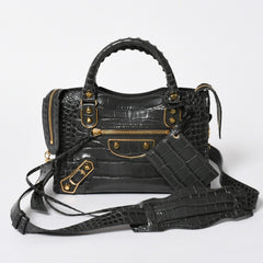 極美品 BALENCIAGA バレンシアガ クラシックメタルエッジシティ 2WAY ハンドバッグ ショルダーバッグ 390160 グレー ゴールド金具 中古 4a006968