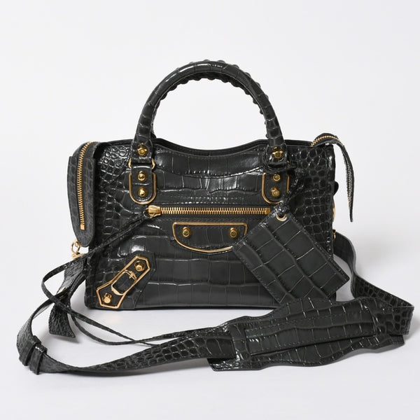 極美品 BALENCIAGA バレンシアガ クラシックメタルエッジシティ 2WAY ハンドバッグ ショルダーバッグ 390160 グレー ゴールド金具 中古 4a006968