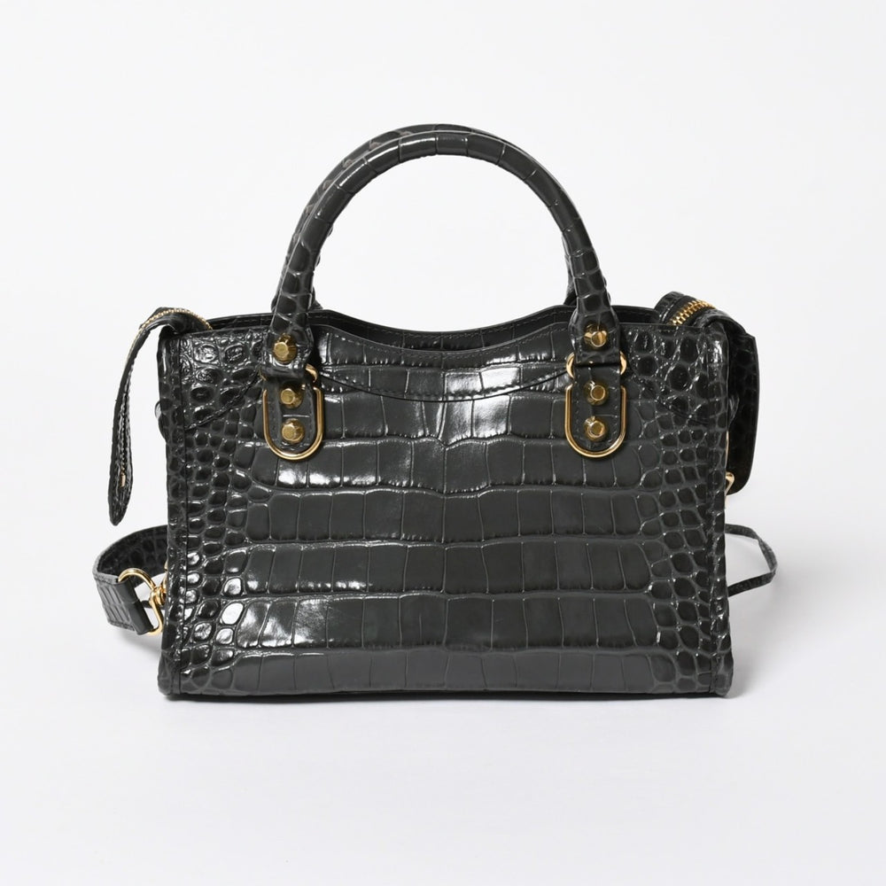 極美品 BALENCIAGA バレンシアガ クラシックメタルエッジシティ 2WAY ハンドバッグ ショルダーバッグ 390160 グレー ゴールド金具 中古 4a006968