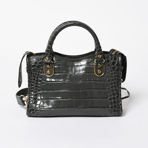極美品 BALENCIAGA バレンシアガ クラシックメタルエッジシティ 2WAY ハンドバッグ ショルダーバッグ 390160 グレー ゴールド金具 中古 4a006968